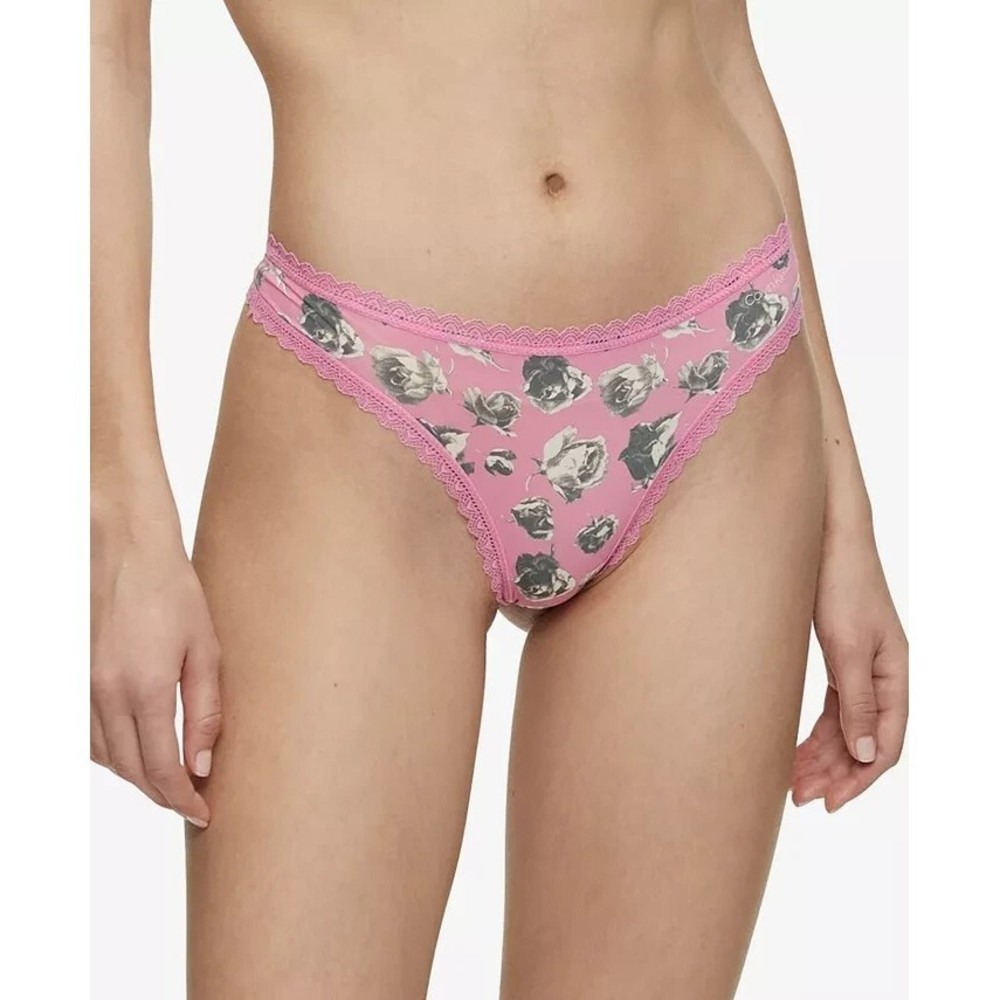 Calvin Klein Thong Rose Print Silky Microfiber, S